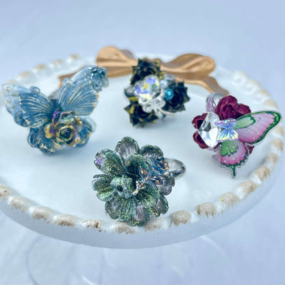 [New Batch] Premium Handmade Flower Blossom and Glittering Decor Rings