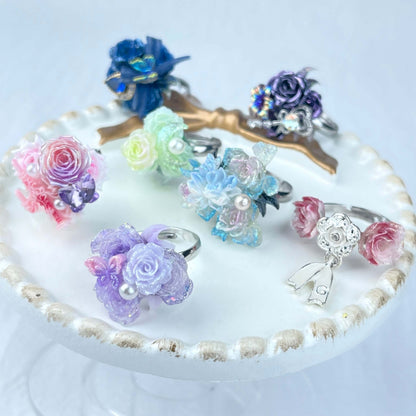 [New Batch] Premium Handmade Flower Blossom and Glittering Decor Rings