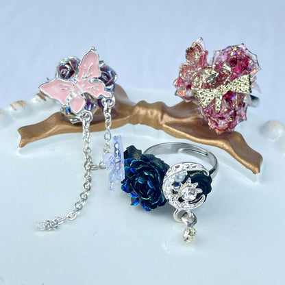 [New Batch] Premium Handmade Flower Blossom and Glittering Decor Rings