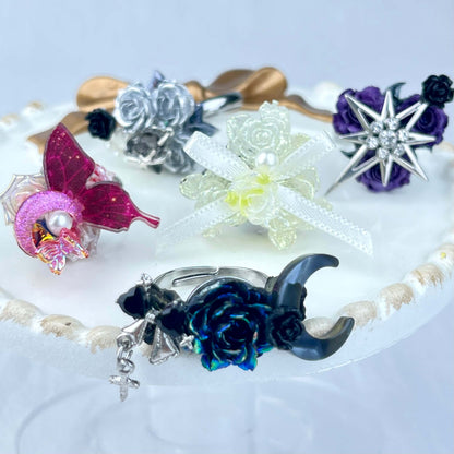 [New Batch] Premium Handmade Flower Blossom and Glittering Decor Rings