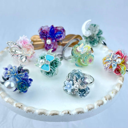 [New Batch] Premium Handmade Flower Blossom and Glittering Decor Rings