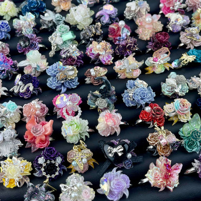 [New Batch] Premium Handmade Flower Blossom and Glittering Decor Rings