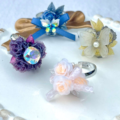 [New Batch] Premium Handmade Flower Blossom and Glittering Decor Rings