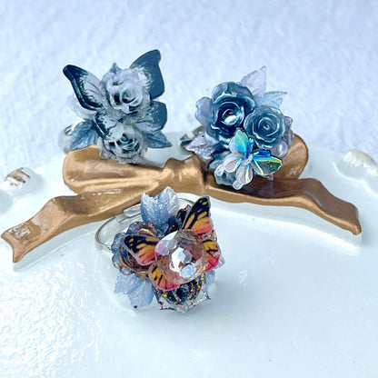 [New Batch] Premium Handmade Flower Blossom and Glittering Decor Rings