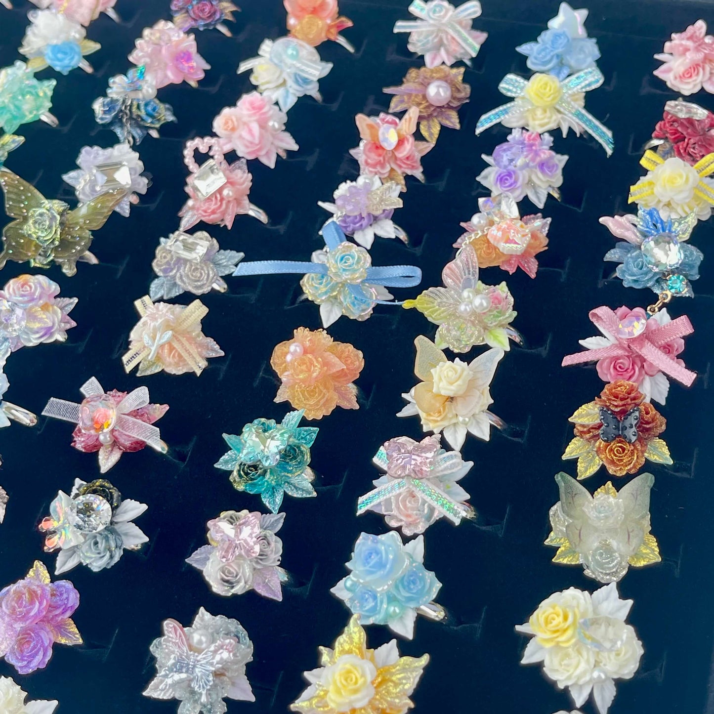 [New Batch] Premium Handmade Flower Blossom and Glittering Decor Rings