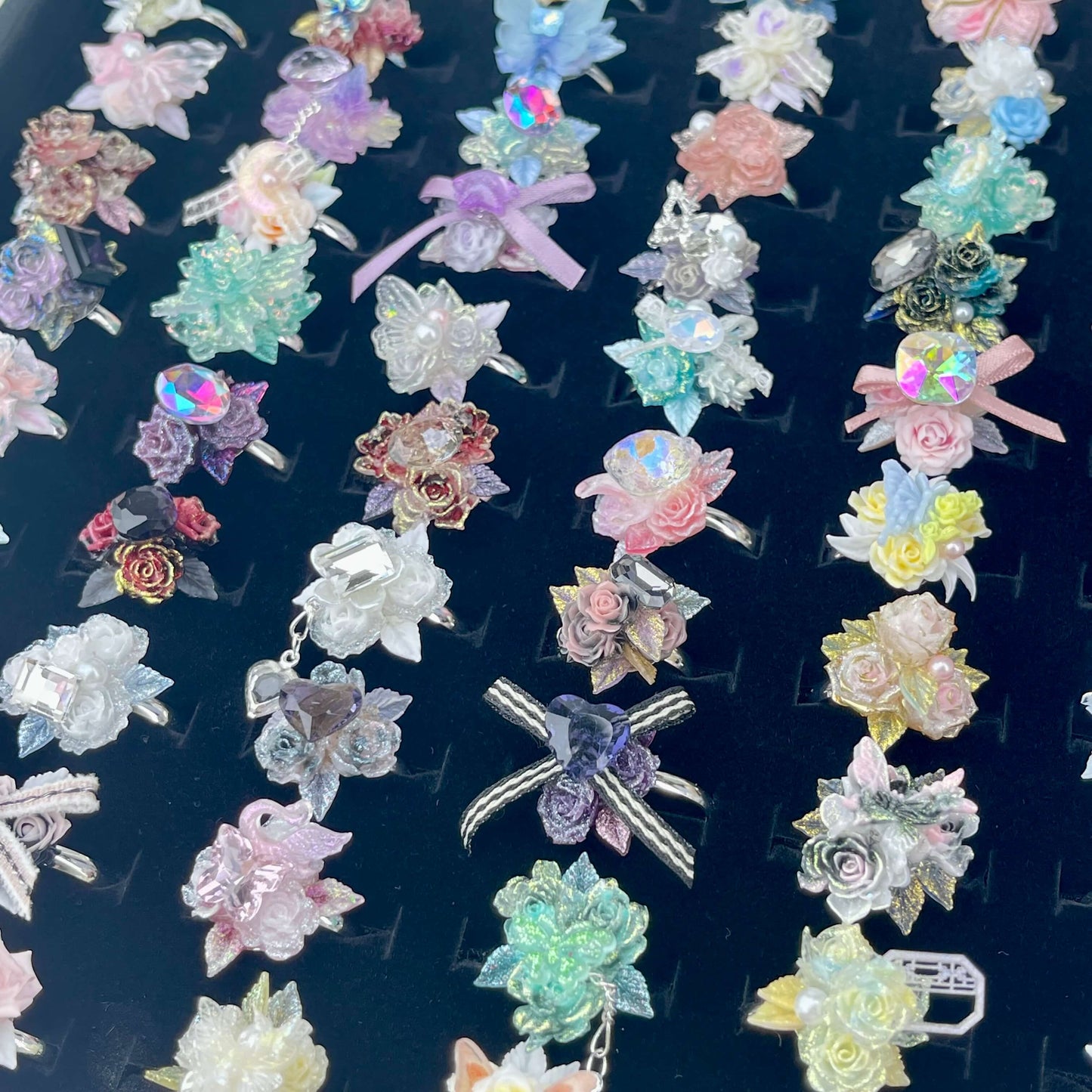 [New Batch] Premium Handmade Flower Blossom and Glittering Decor Rings