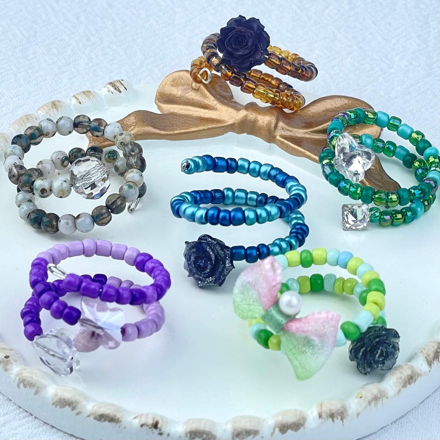 [Live Exclusive] Handmade Mini Beads Boho Button Style/Multi-Ring Mini Beads Style Rings