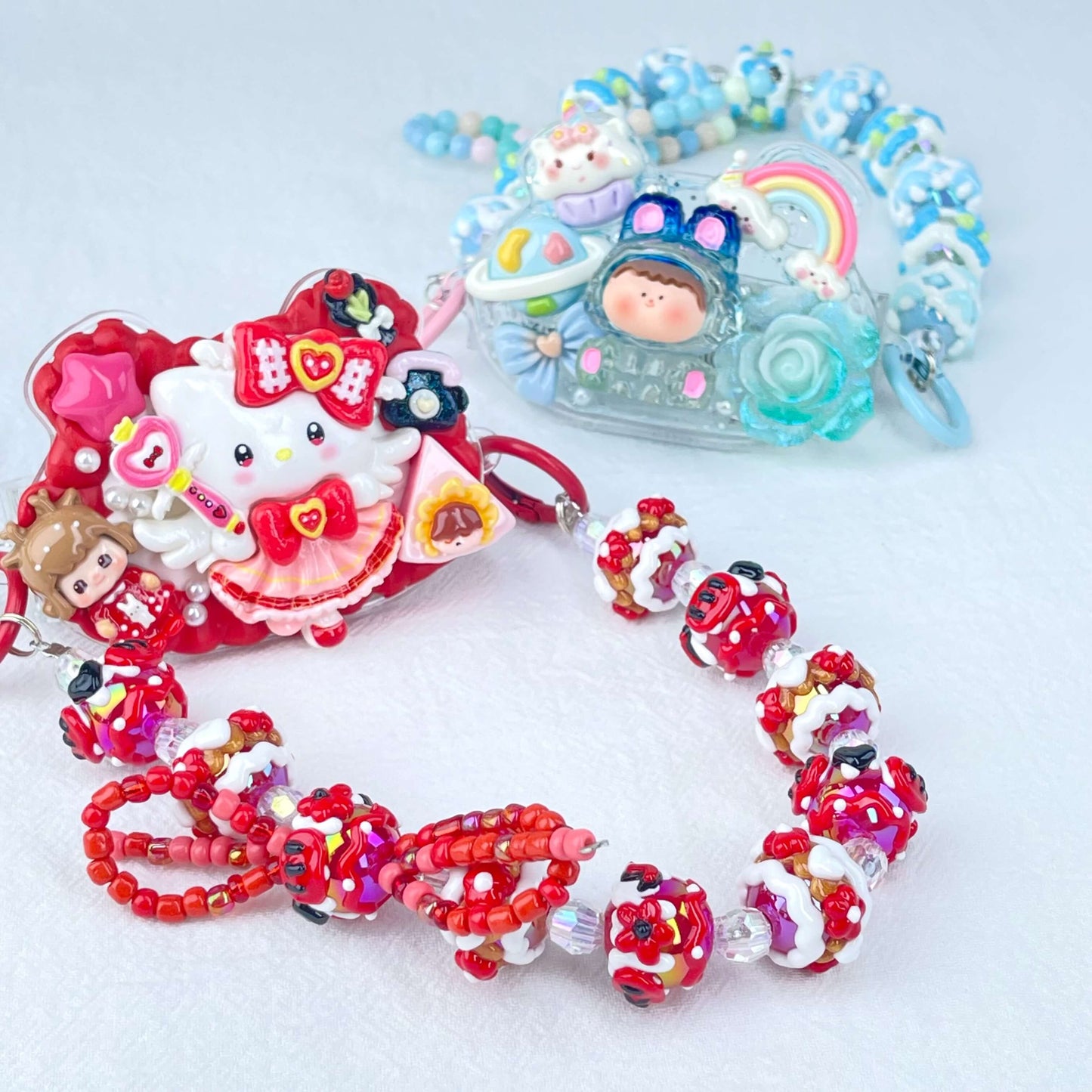 [New Arrival] Kawaii Cream Gel and Glittering Rhinestones Mixes Styles Phone Clip with Phone Chain/Cross-body Chain