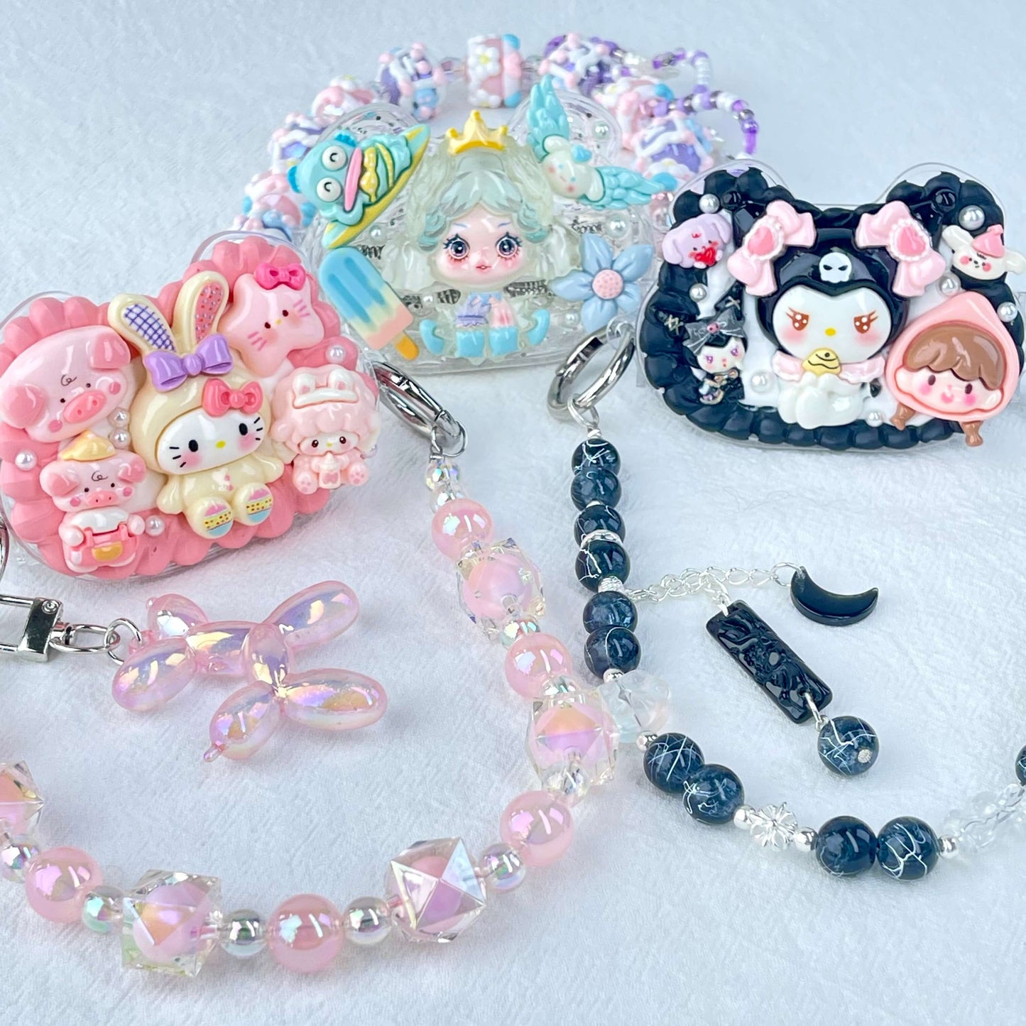 [New Arrival] Kawaii Cream Gel and Glittering Rhinestones Mixes Styles Phone Clip with Phone Chain/Cross-body Chain