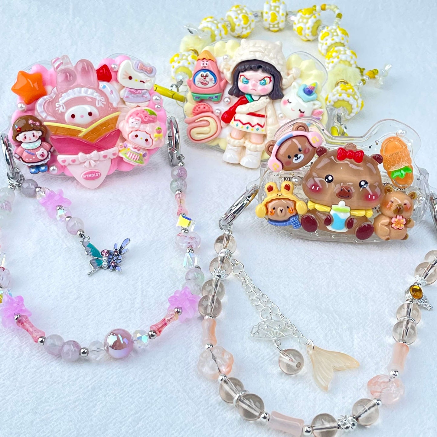 [New Arrival] Kawaii Cream Gel and Glittering Rhinestones Mixes Styles Phone Clip with Phone Chain/Cross-body Chain