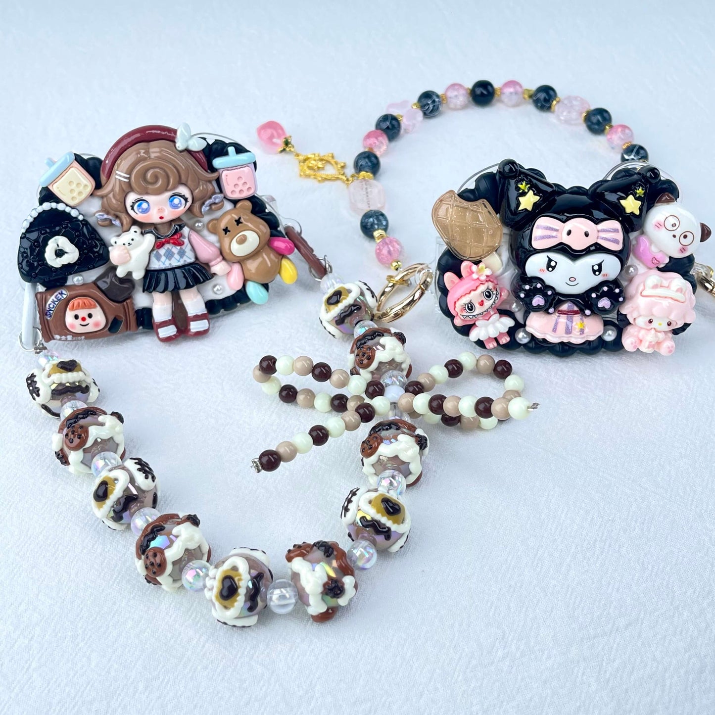 [New Arrival] Kawaii Cream Gel and Glittering Rhinestones Mixes Styles Phone Clip with Phone Chain/Cross-body Chain