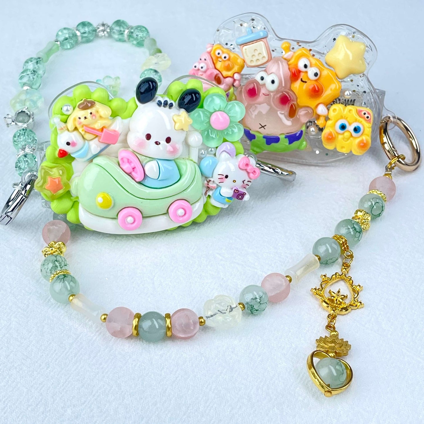 [New Arrival] Kawaii Cream Gel and Glittering Rhinestones Mixes Styles Phone Clip with Phone Chain/Cross-body Chain