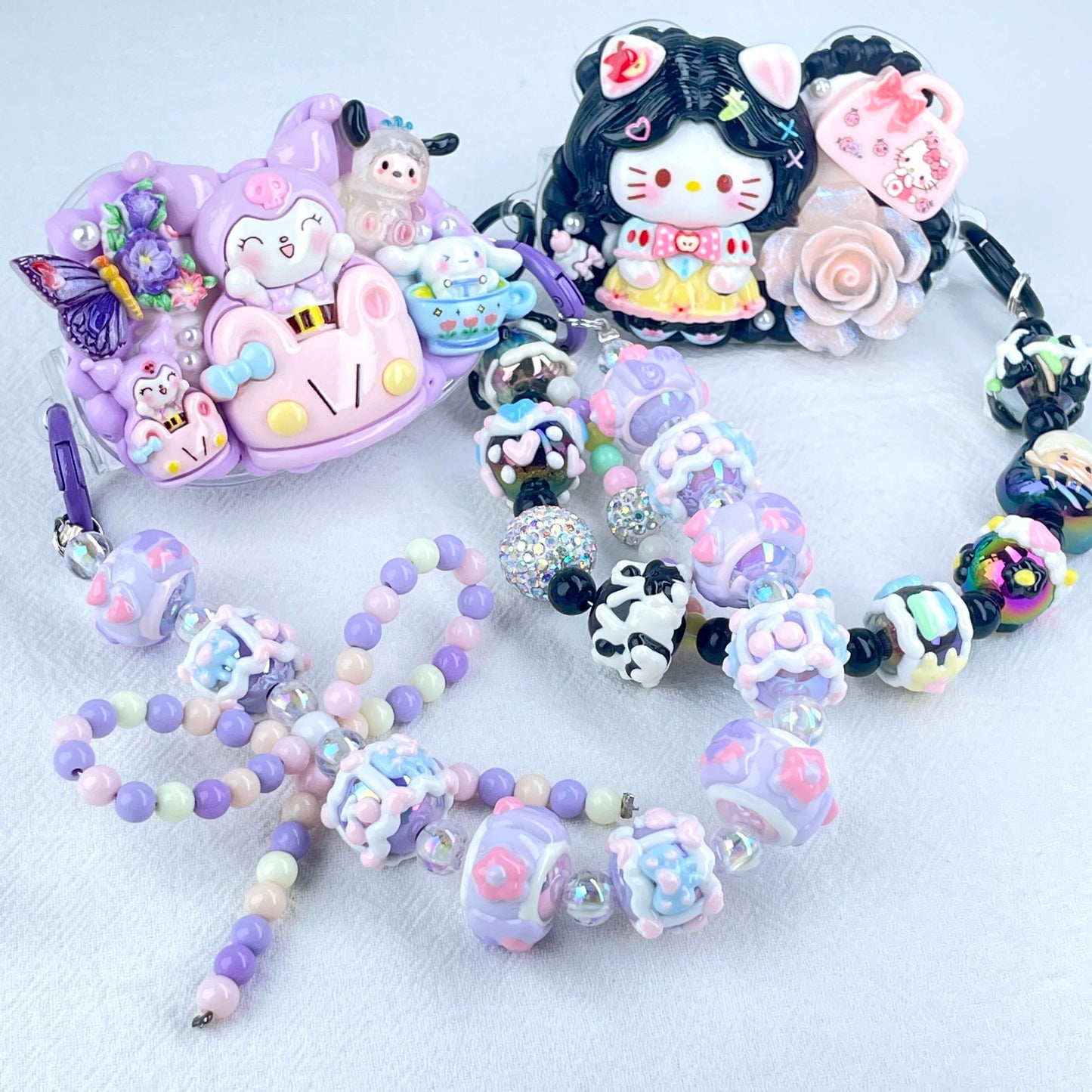 [New Arrival] Kawaii Cream Gel and Glittering Rhinestones Mixes Styles Phone Clip with Phone Chain/Cross-body Chain