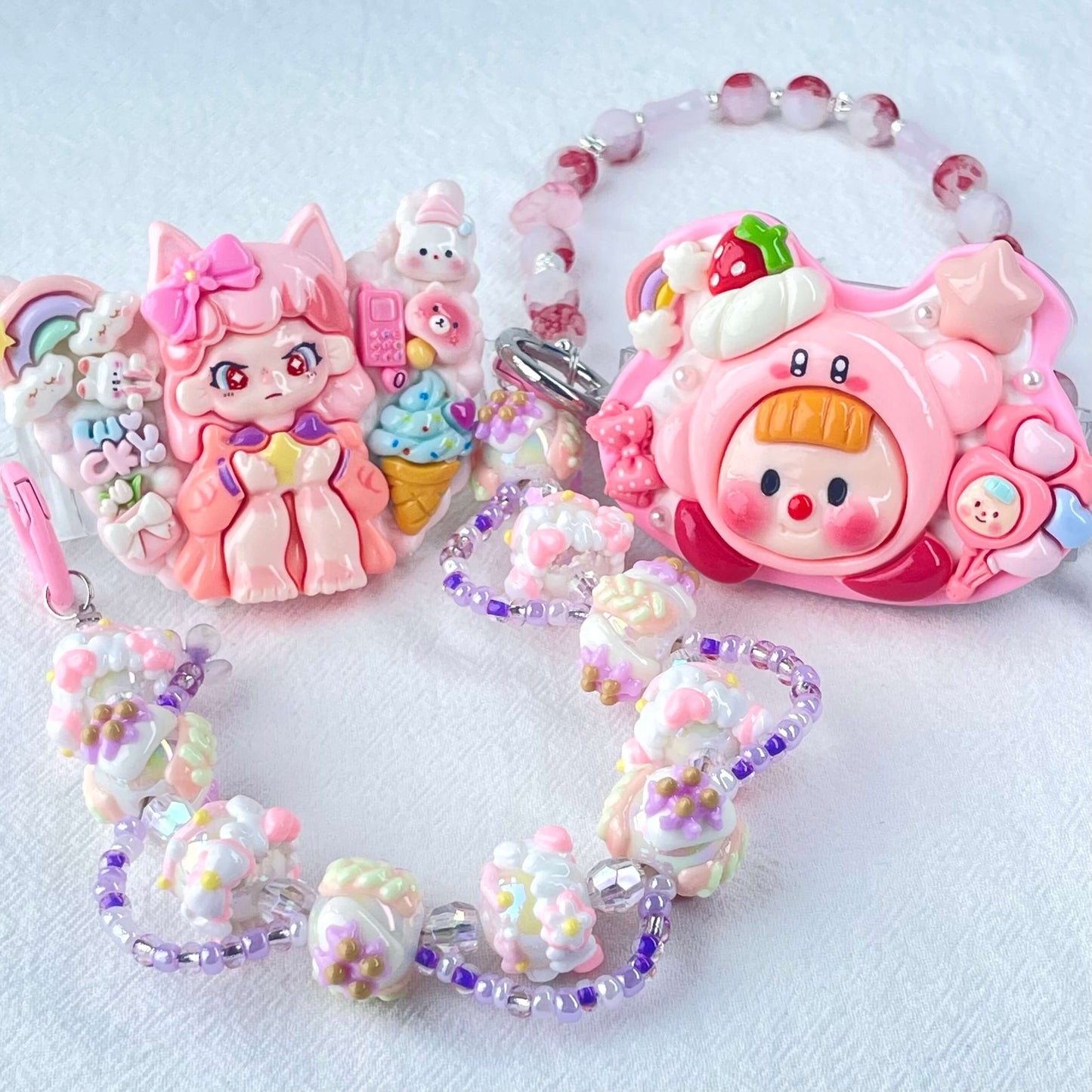 [New Arrival] Kawaii Cream Gel and Glittering Rhinestones Mixes Styles Phone Clip with Phone Chain/Cross-body Chain