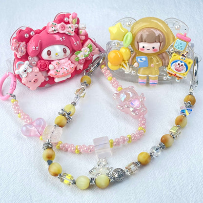 [New Arrival] Kawaii Cream Gel and Glittering Rhinestones Mixes Styles Phone Clip with Phone Chain/Cross-body Chain