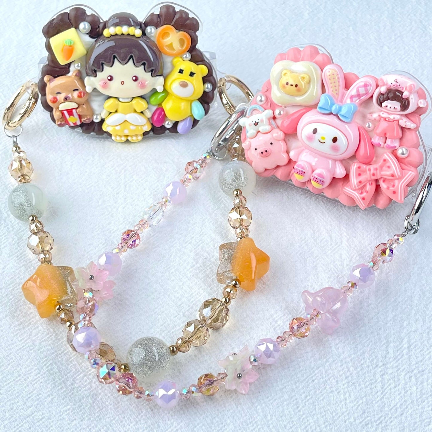 [New Arrival] Kawaii Cream Gel and Glittering Rhinestones Mixes Styles Phone Clip with Phone Chain/Cross-body Chain