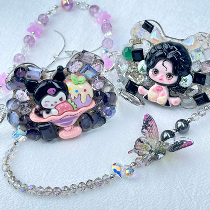 [New Arrival] Kawaii Cream Gel and Glittering Rhinestones Mixes Styles Phone Clip with Phone Chain/Cross-body Chain