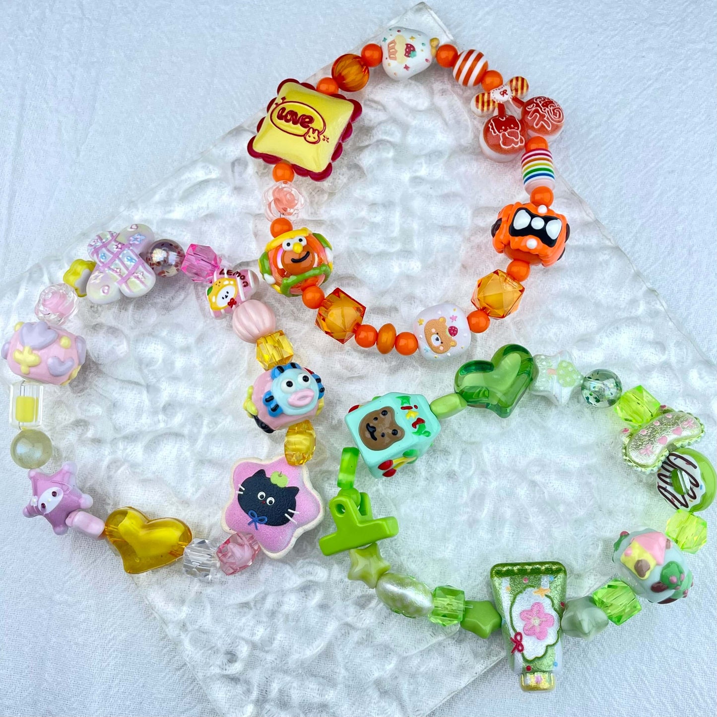 [New Arrival] Kawaii Beads and Hand-painted Beads Elastic Bracelets-Larger Size