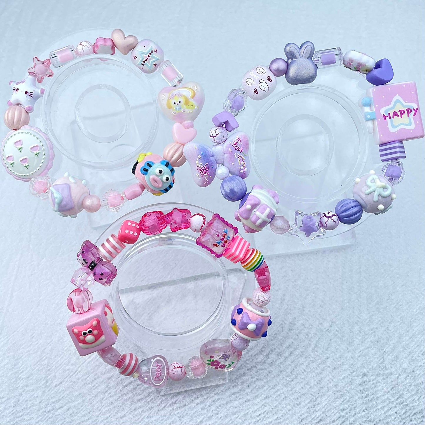 [New Arrival] Kawaii Beads and Hand-painted Beads Elastic Bracelets-Larger Size