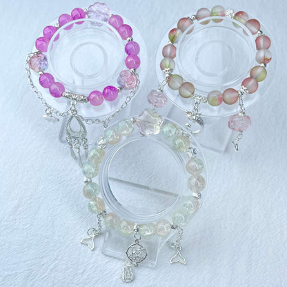 [New Arrival] Beautiful Handmade Elastic Bands Glass Beads Bracelets-Larger Size