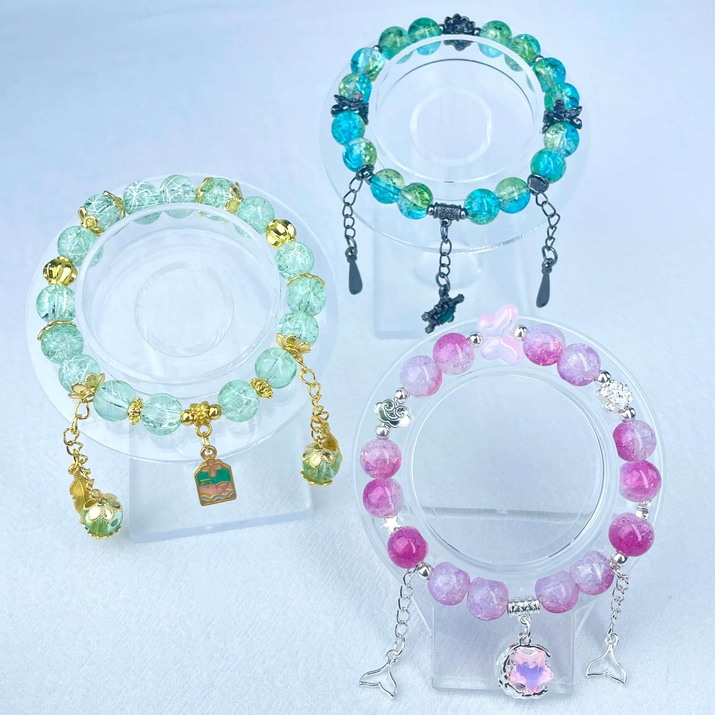 [New Arrival] Beautiful Handmade Elastic Bands Glass Beads Bracelets-Larger Size