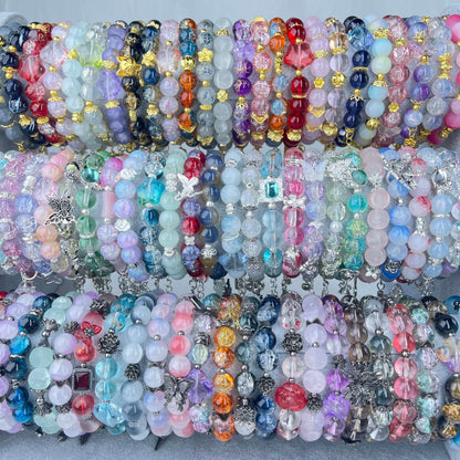 [New Arrival] Beautiful Handmade Elastic Bands Glass Beads Bracelets-Larger Size