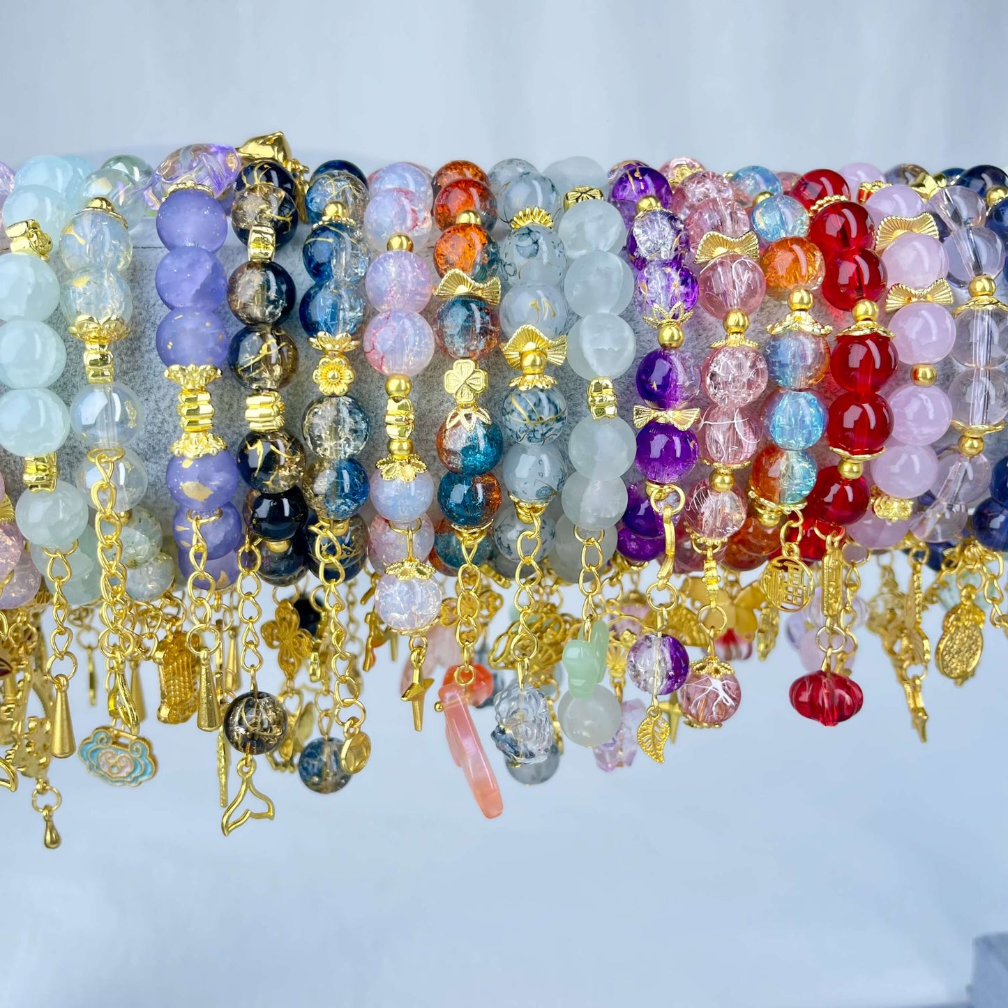 [New Arrival] Beautiful Handmade Elastic Bands Glass Beads Bracelets-Larger Size