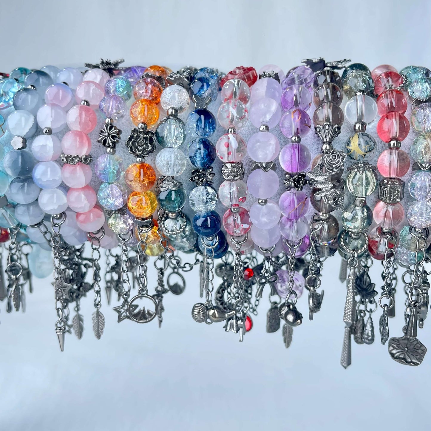 [New Arrival] Beautiful Handmade Elastic Bands Glass Beads Bracelets-Larger Size