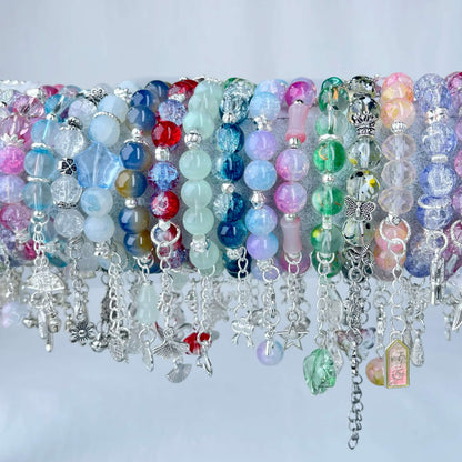 [New Arrival] Beautiful Handmade Elastic Bands Glass Beads Bracelets-Larger Size