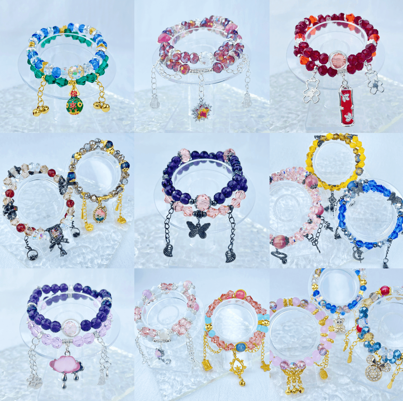 [New Arrival] Handmade Extra Glittering Crystal Glass Double-Ring Elastic Bracelets