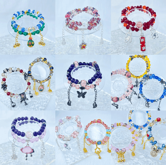 [New Arrival] Handmade Extra Glittering Crystal Glass Double-Ring Elastic Bracelets