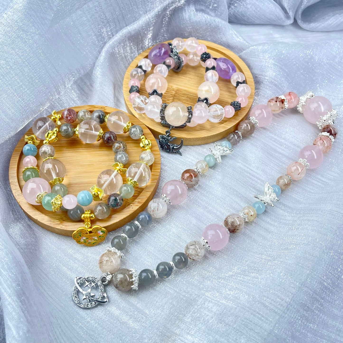 [New Arrival] Premium Natural Crystal Stone Beads Handmade Double-Ring Elastic Band Bracelets- SPECIAL LAUNCH PRICE!