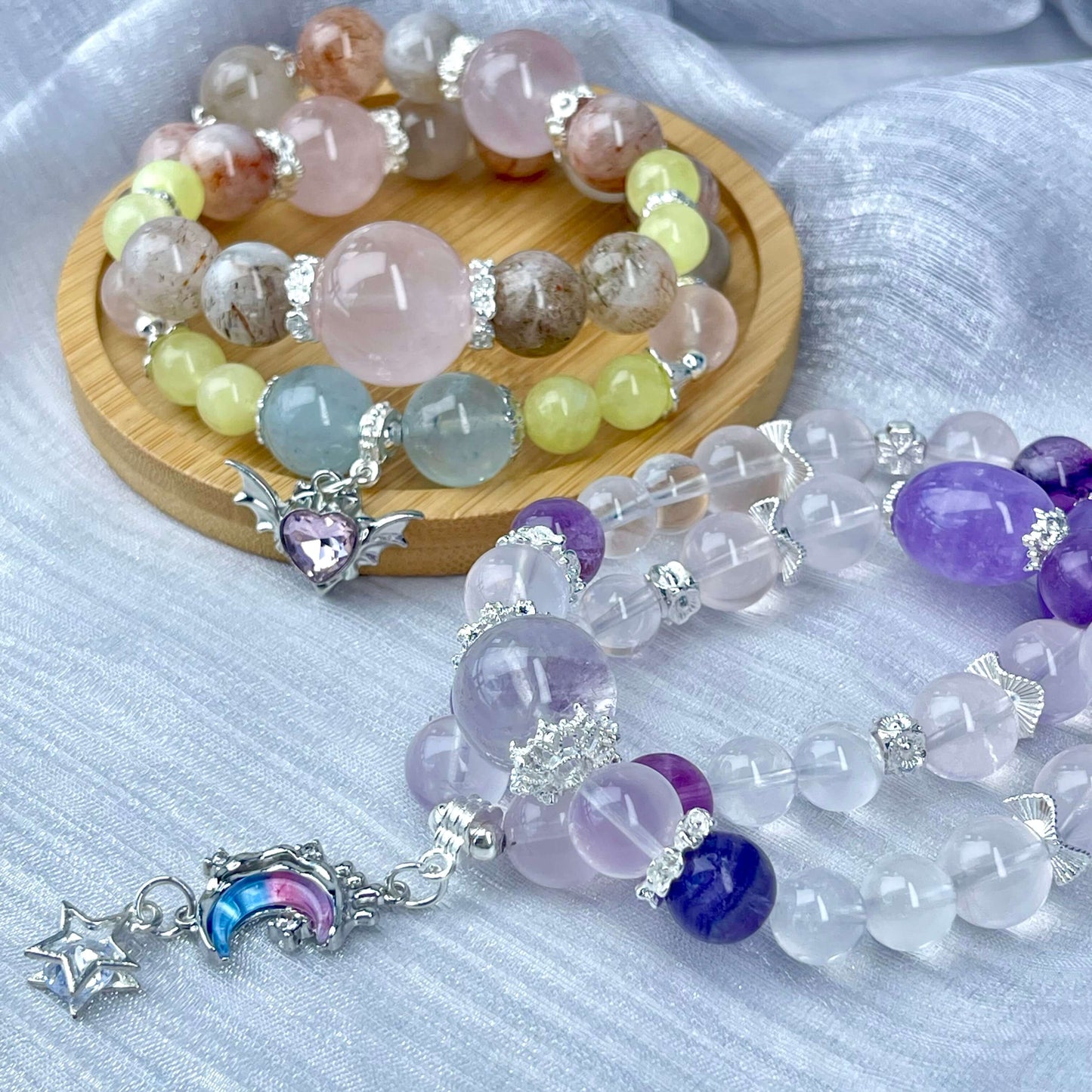 [New Arrival] Premium Natural Crystal Stone Beads Handmade Double-Ring Elastic Band Bracelets- SPECIAL LAUNCH PRICE!