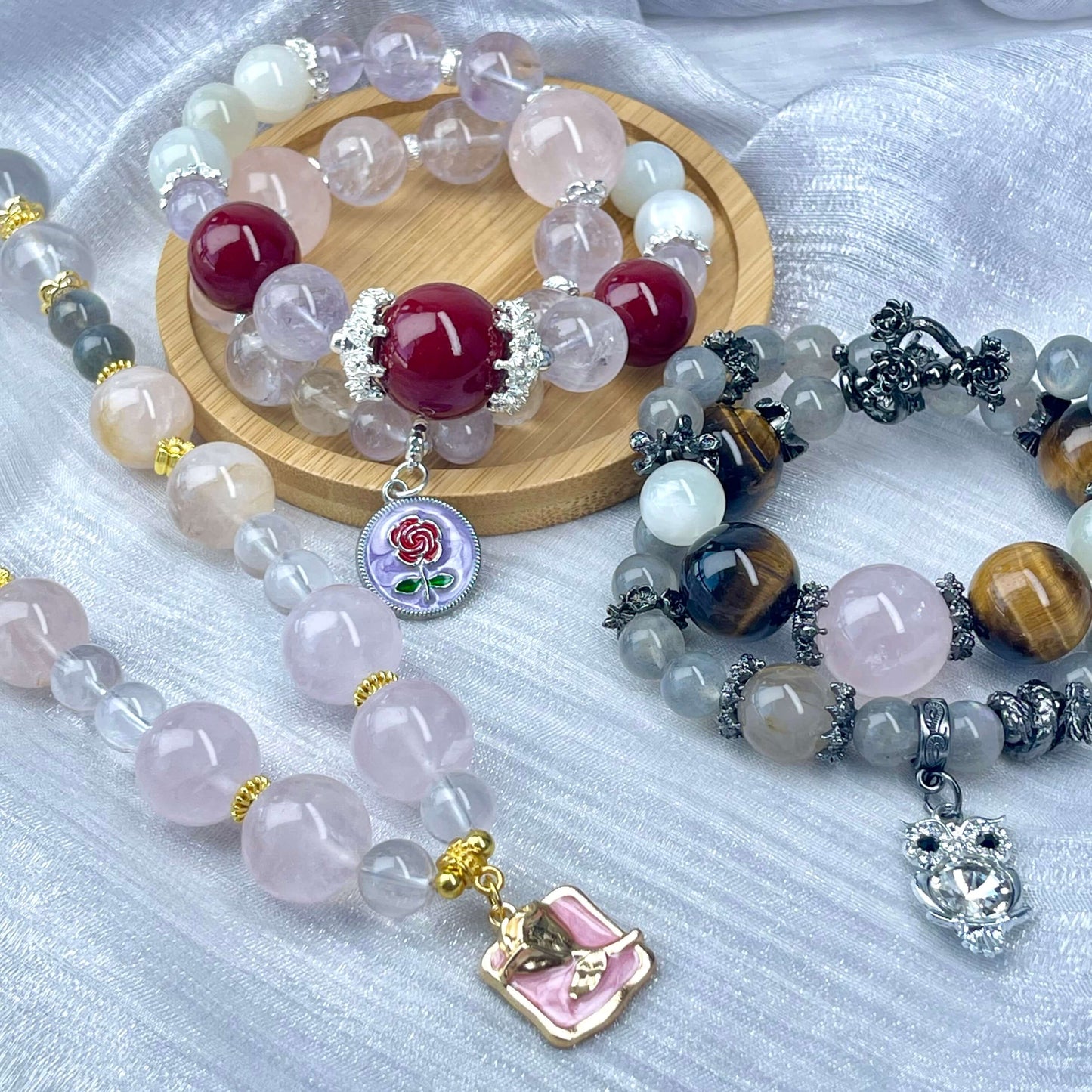 [New Arrival] Premium Natural Crystal Stone Beads Handmade Double-Ring Elastic Band Bracelets- SPECIAL LAUNCH PRICE!