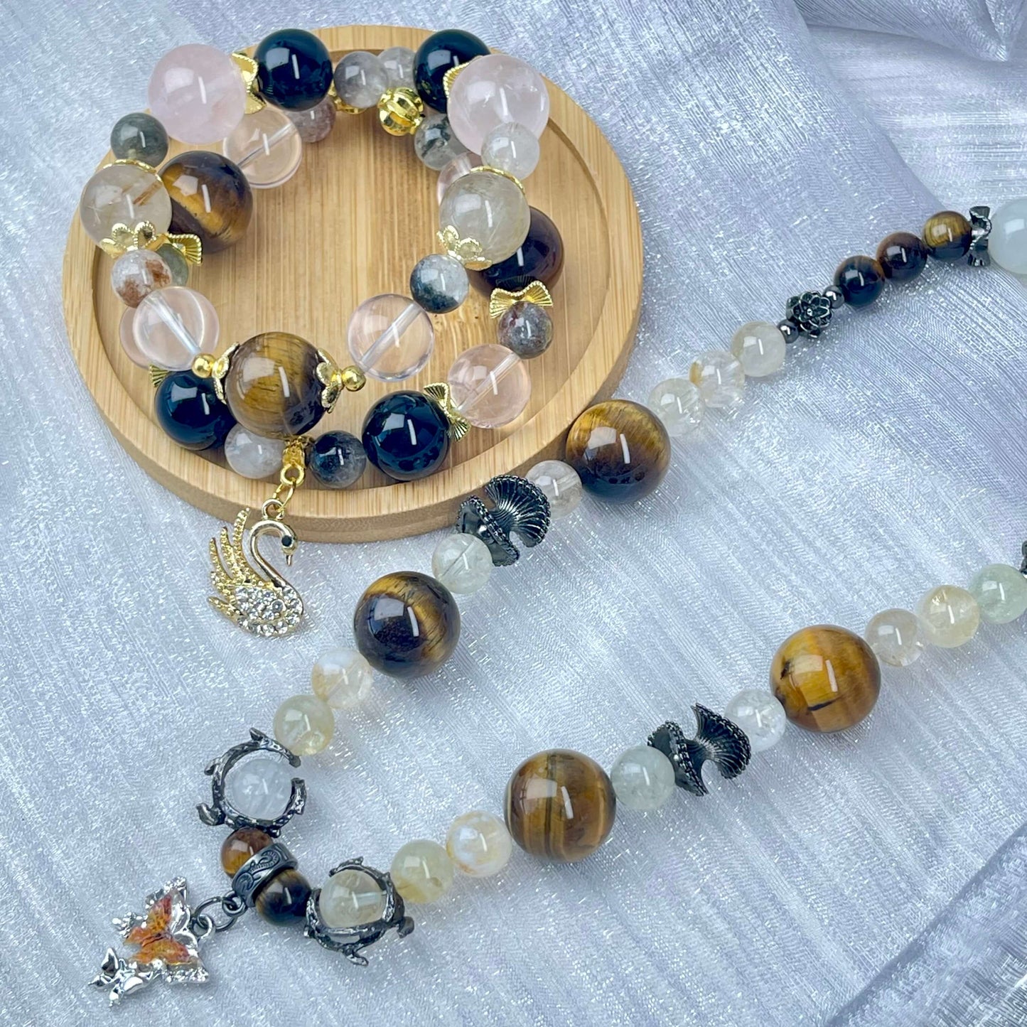 [New Arrival] Premium Natural Crystal Stone Beads Handmade Double-Ring Elastic Band Bracelets- SPECIAL LAUNCH PRICE!