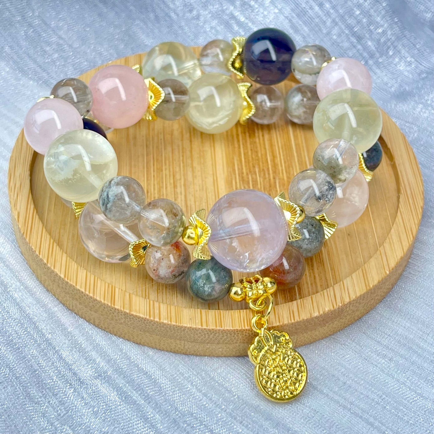 [New Arrival] Premium Natural Crystal Stone Beads Handmade Double-Ring Elastic Band Bracelets- SPECIAL LAUNCH PRICE!
