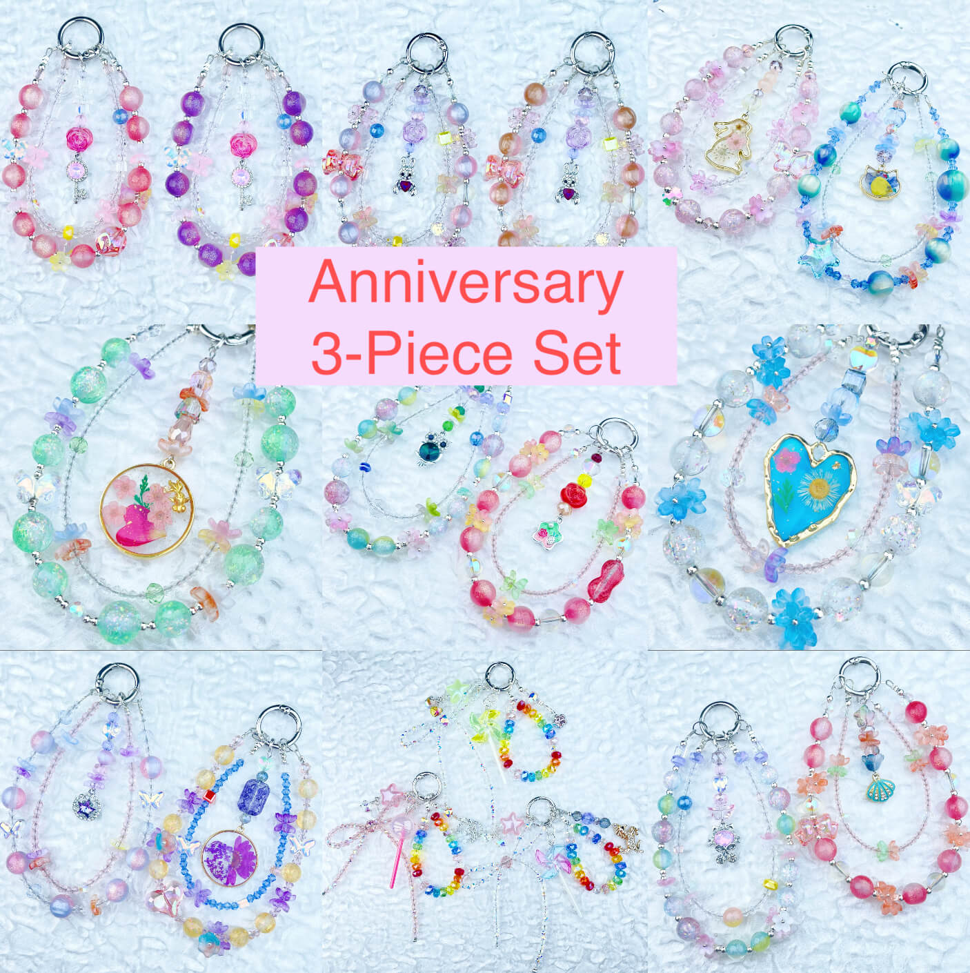 [Anniversary 3-Piece Set] Very Special 3-Piece Color Changing Dry Flower Pendants Glittering Phone Chains Set-Celebration Special Price!-THIS WEEKEND ONLY