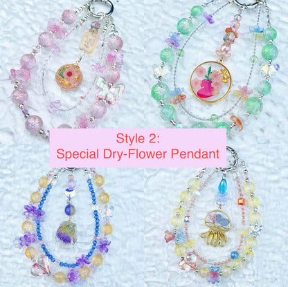 [Anniversary 3-Piece Set] Very Special 3-Piece Color Changing Dry Flower Pendants Glittering Phone Chains Set-Celebration Special Price!-THIS WEEKEND ONLY