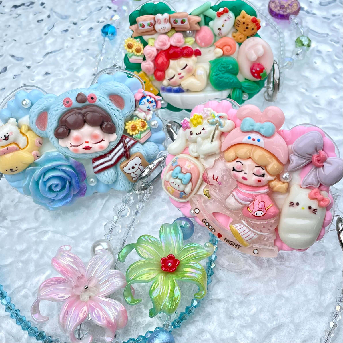 [New Arrival] Kawaii Cutie Cream Gel Phone Clip with Matching Glittering Beads Double Chain Phone Chain-Special Launch Price!-THIS WEEKEND ONLY