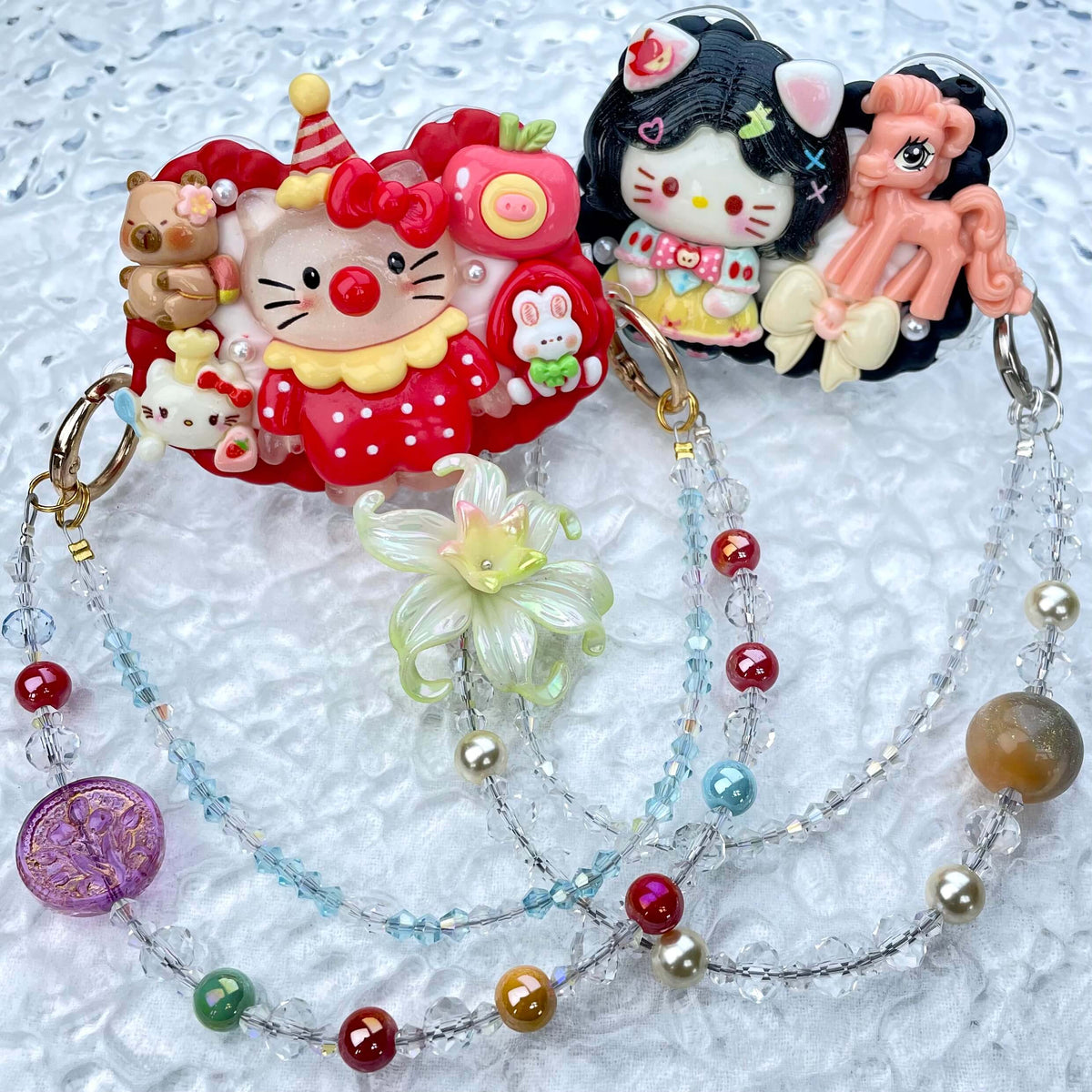 [New Arrival] Kawaii Cutie Cream Gel Phone Clip with Matching Glittering Beads Double Chain Phone Chain-Special Launch Price!-THIS WEEKEND ONLY