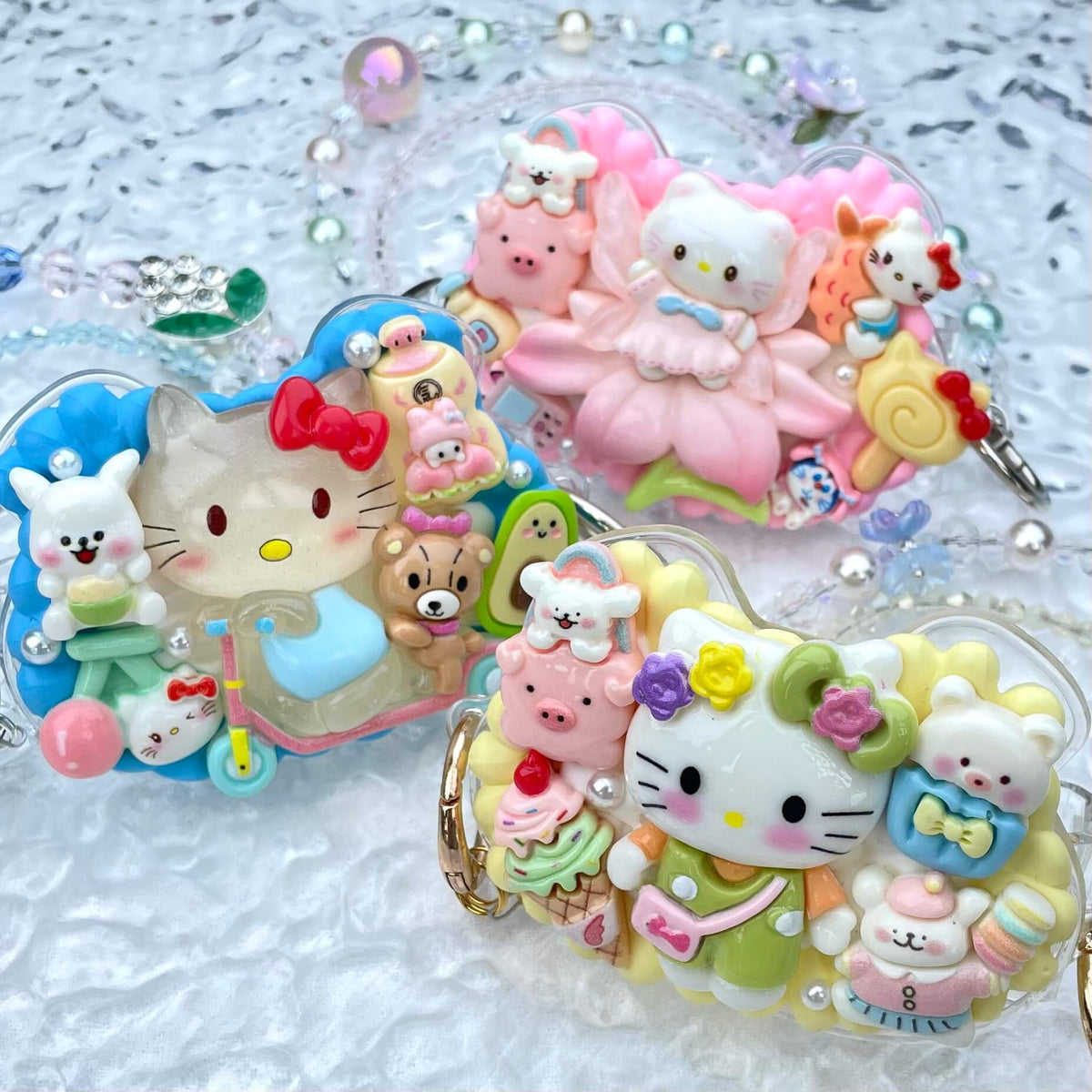 [New Arrival] Kawaii Cutie Cream Gel Phone Clip with Matching Glittering Beads Double Chain Phone Chain-Special Launch Price!-THIS WEEKEND ONLY