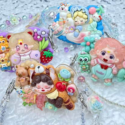 [New Arrival] Kawaii Cutie Cream Gel Phone Clip with Matching Glittering Beads Double Chain Phone Chain-Special Launch Price!-THIS WEEKEND ONLY