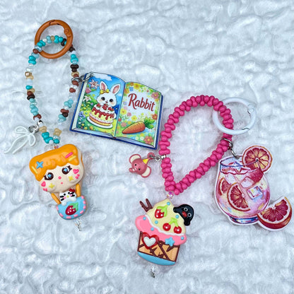 [Mooncake Festival Special] Special Edition Simple and Cute Mini Beads Handpainted Decor Acrylic Pad Phone Decor Keychain-Festival Special Price!-THIS WEEKEND ONLY