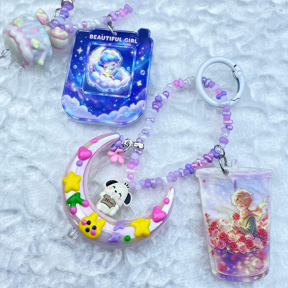 [Mooncake Festival Special] Special Edition Simple and Cute Mini Beads Handpainted Decor Acrylic Pad Phone Decor Keychain-Festival Special Price!-THIS WEEKEND ONLY