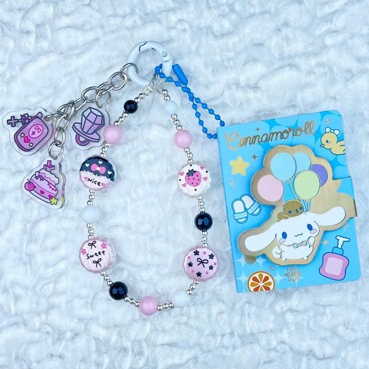 [Festival Gift Set] Kawaii Mini Book/Metal Alloy "2-Pie"/Real Notebook Glittering Beads Phone Chains 3 Pieces Gift Set-Festival Special Price!-THIS WEEKEND ONLY