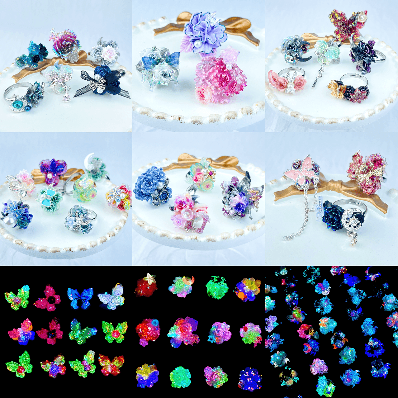 [New Batch] Premium Handmade Flower Blossom and Glittering Decor Rings
