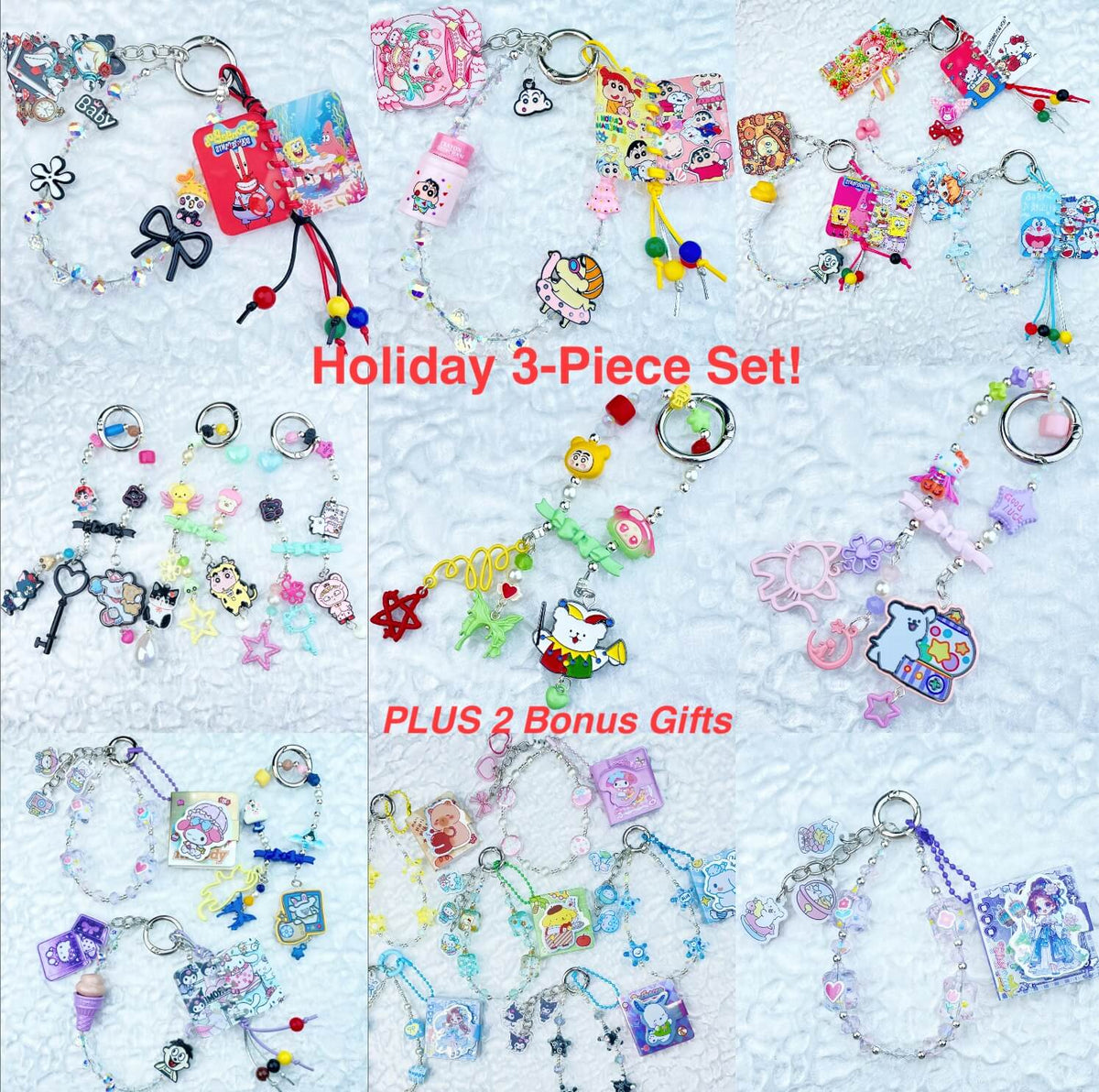 [Festival Gift Set] Kawaii Mini Book/Metal Alloy "2-Pie"/Real Notebook Glittering Beads Phone Chains 3 Pieces Gift Set-Festival Special Price!-THIS WEEKEND ONLY