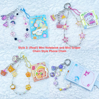 [Festival Gift Set] Kawaii Mini Book/Metal Alloy "2-Pie"/Real Notebook Glittering Beads Phone Chains 3 Pieces Gift Set-Festival Special Price!-THIS WEEKEND ONLY