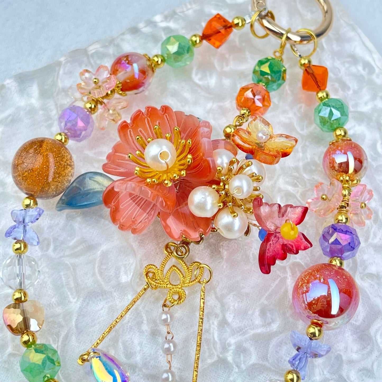 [Holiday Celebration] Premium Handmade Traditional Style Flower Glittering Phone Chain