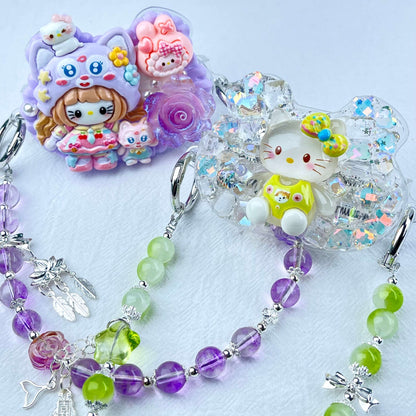 [Holiday Celebration] Kawaii Cream Gel and Glittering Rhinestones Mixes Styles Phone Clip with Phone Chain/Cross-body Chain